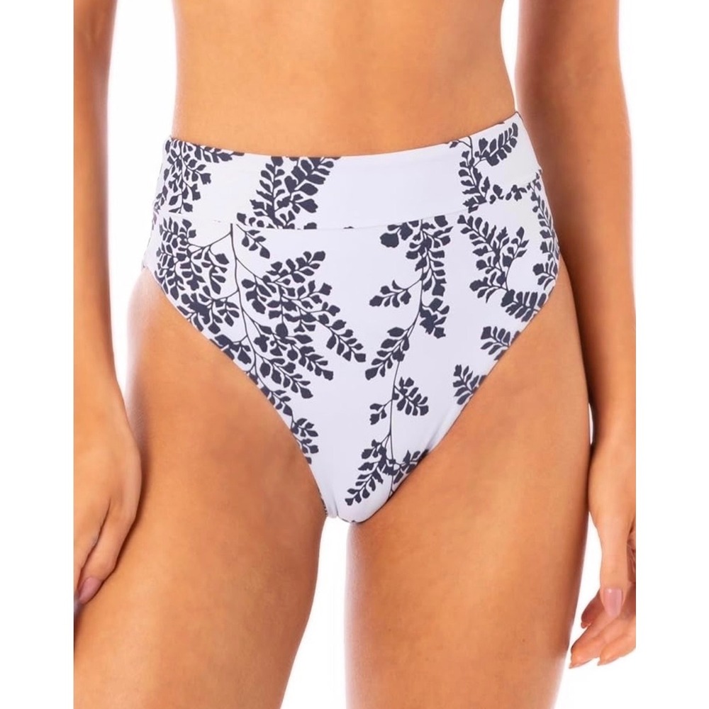 Maaji Reversible High Waisted Bikini Bottoms Blue Black Leaf Floral Medium NEW‎